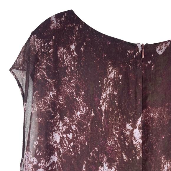 H by Halston Sleeveless Printed Chiffon Drapey Top Burgundy Size 28W - Picture 7 of 8